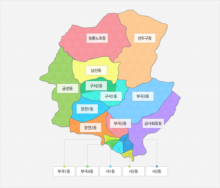 금정구 관활구역-청룡노포동,선두구동,남산동,금성동,구서1동,구서2동,장전1동,장전2동,부곡1동,부곡2동,부곡3동,부곡4동,금사회동동,서1동,서2동,서3동