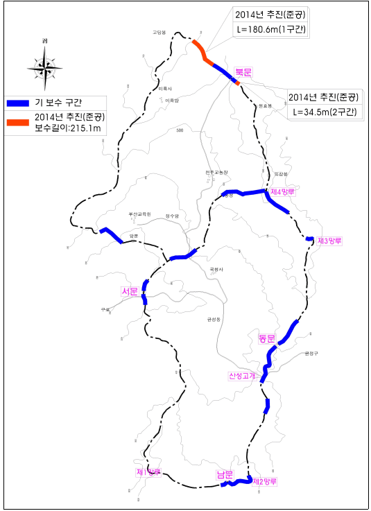 금정산성 금정산성(북문 주변) 보수 공사 위치도