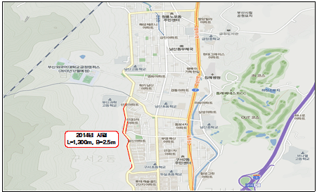 금샘로(부산과학고 ~ 구서 롯데캐슬) 위치도