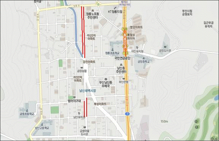 금정농협 ~ 청룡동 일원 보행환경개선사업 위치도