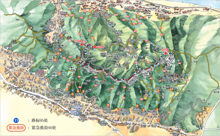 金井山登山地图 - 路标95处, 紧急救助40处