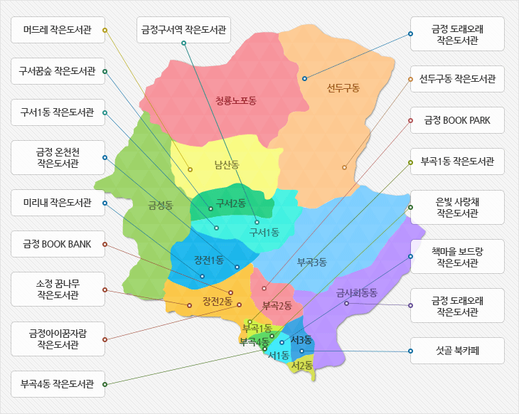 금정구 작은도서관의 위치및 도서관 명칭을 나타내는 이미지입니다.