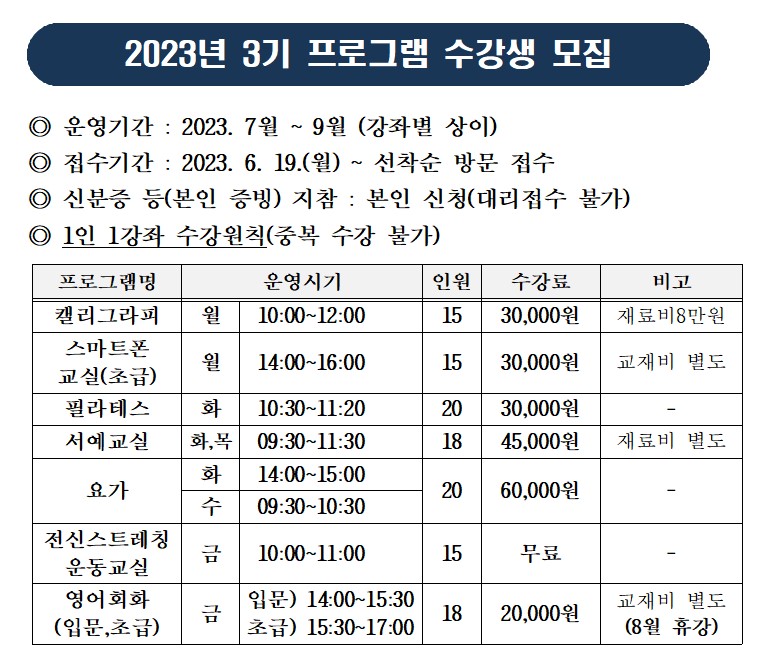 2023년 3기 주민자치프로그램 수강생 모집 0